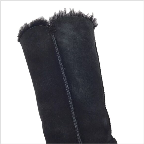 Ugg Bailey Button Tall Triplet Suede Fur Shearling Lined Boots Black Size 7 - Picture 5 of 14